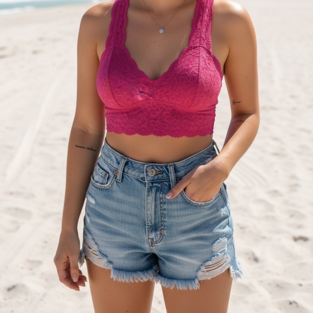 Free People NWT Lace Racerback Bralette / summer crop top  intimately - Picture 14 of 14